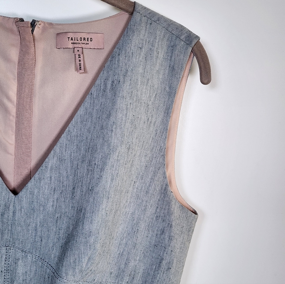 Tailored Rebecca Taylor Grey Linen Blend Sleeveless Career Office Dress 8 - Picture 5 of 14